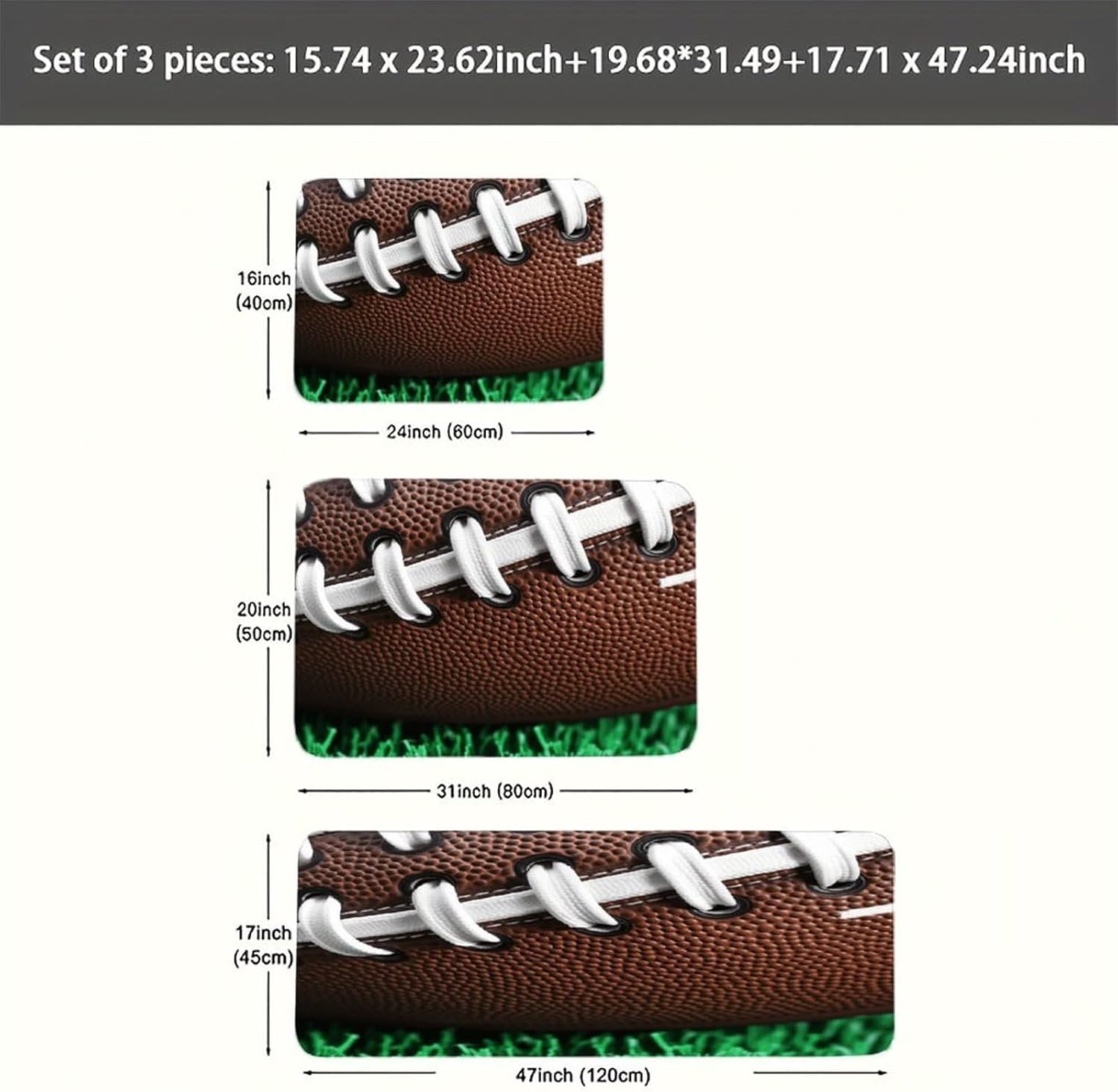 American Football Laces Kitchen Rugs Sets of 3 Non Slip Kitchen Mats for Floor Farmhouse Kitchen Sink Mat Thick Comfort Standing Mat for Laundry Room Hallway Bathroom