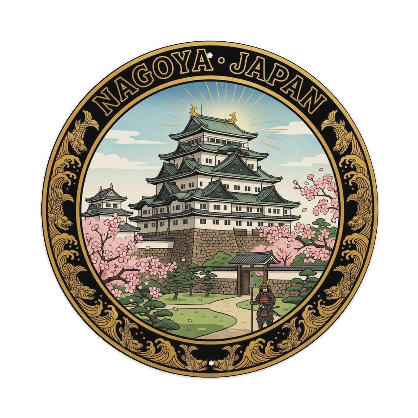 Nagoya Castle Shachihoko City Landmark Street Market Metal Tin Sign