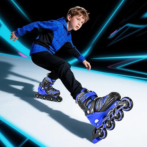 Miniatura 5 de SULIFEEL Patines en línea de unicornio arcoíris para niñas y niños, 4 tamaños, ajustables, con ruedas iluminadas, para niños principiantes E Araña