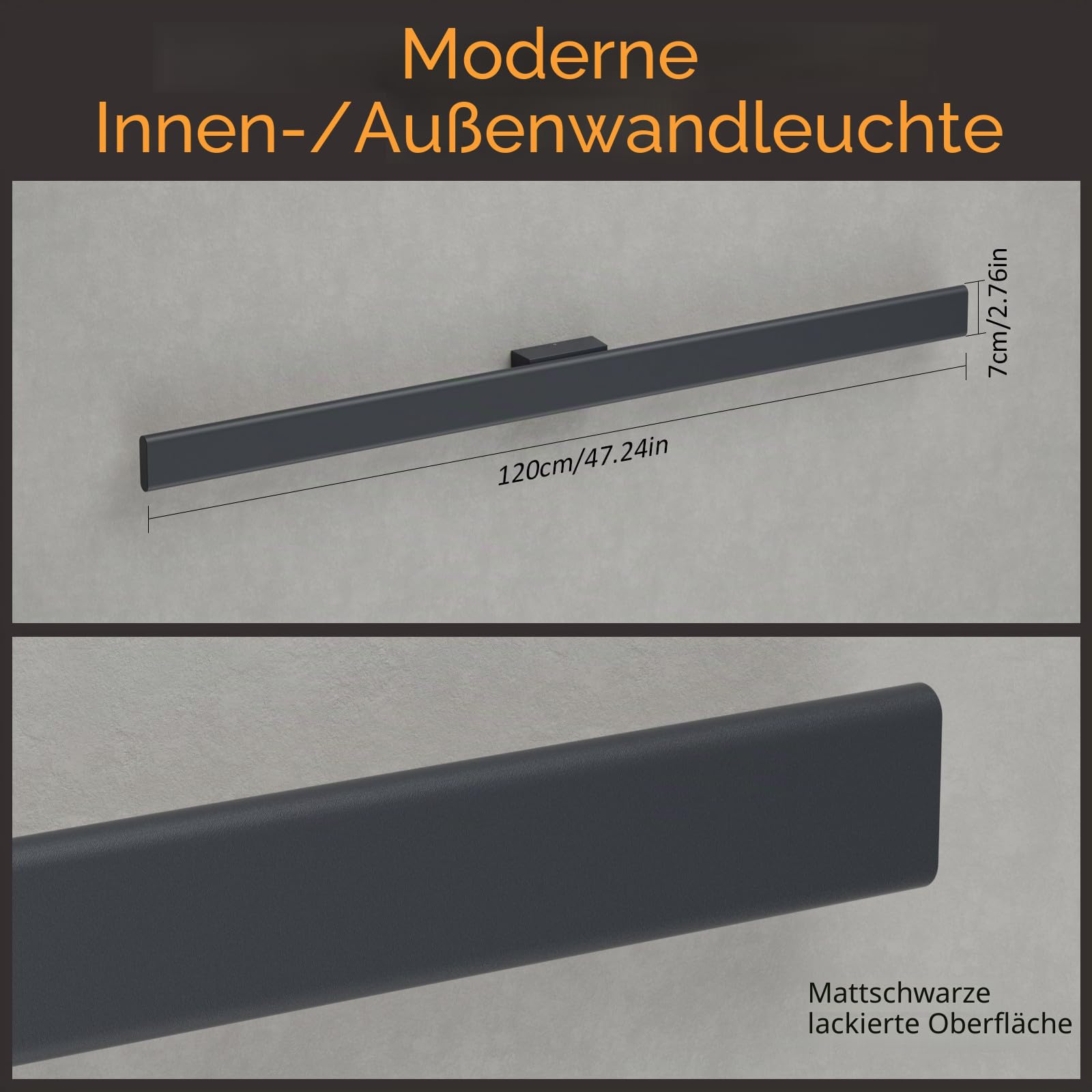 Klighten Wandleuchte Aussen 120CM/35W Wasserdicht IP65 Aluminium Außenwandleuchten 3000K 4000K 6000K, Lange Villa Aussenlampe für Villa, Garten, Terrasse, Balkon, Patio (Anthrazit)