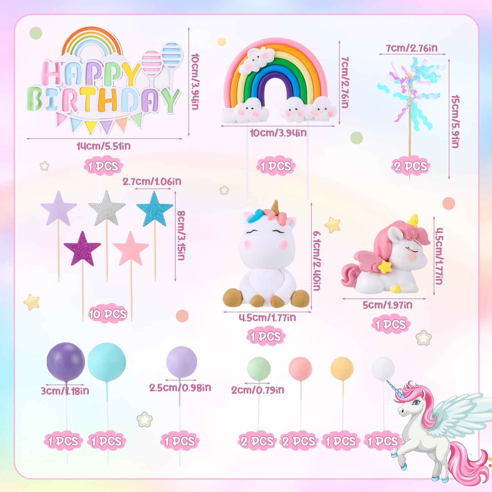 TOPPER PER TORTA di Unicorno Decorazione della Torta di Compleanno Oro Cake EUR 16,30 - IT