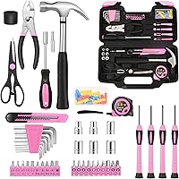 Vista 1 de 132 Piece Pink Household Tool Set General Household Hand Tool Kit with Plastic Toolbox Storage Case, All Purpose Small Tool Set Great for Home