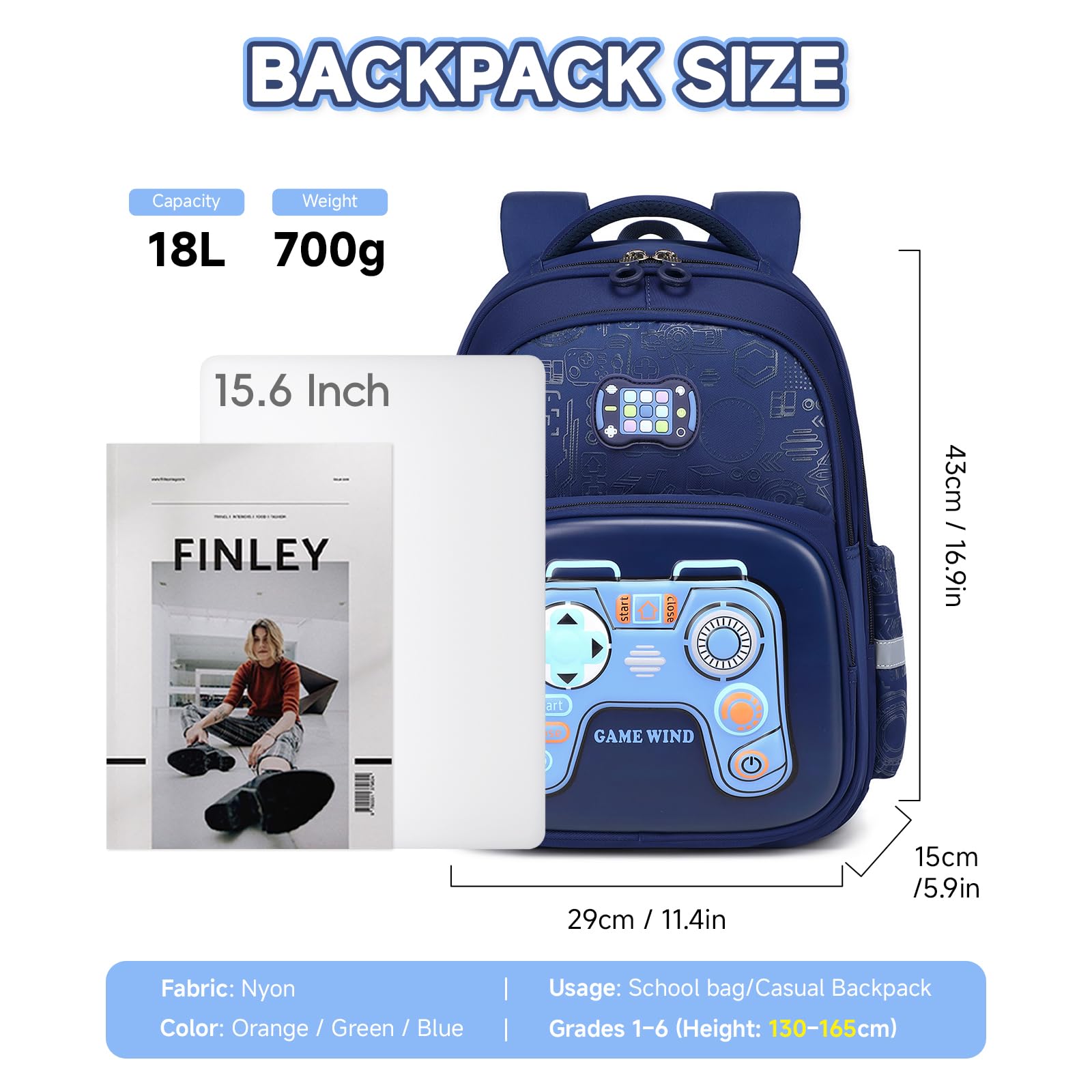 Amythe Schulranzen Jungen 1. - 5. Klasse mit Reflektierend für Schule | Ergonomisch Schulrucksack Kinder 6-12 Jahre mit Brustgurt Reflektor, Wasserdicht, 20L