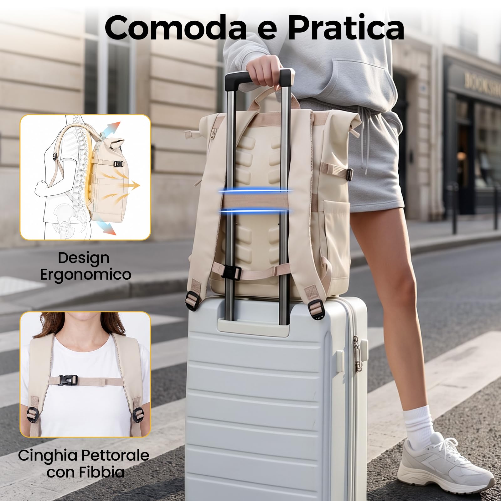 MATEIN HER Zaino Rolltop Donna Espandibile, Zaino Impermeabile con Porta PC