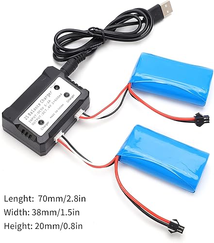 Miniatura 6 de Dilwe Batería de litio RC, batería de polímero de litio de 1500 mAh 7.4 V para enchufe SM con cable de carga y cargador RC para coche, barco,