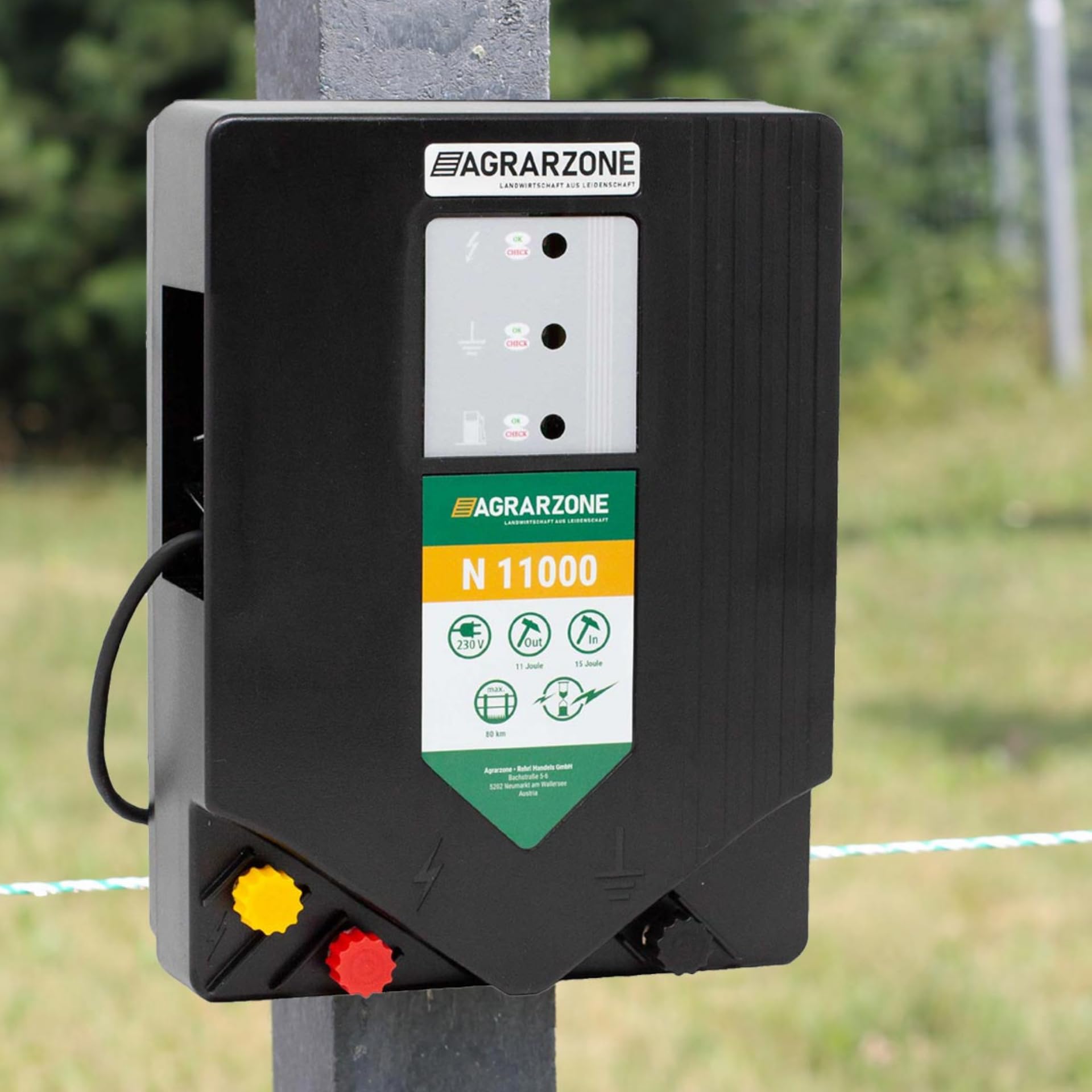 Agrarzone Elettrificatore per recinti N 11000 230V, 15 Joule - Potenza Estrema per la Difesa da Lupi e cinghiali (Fino a 80 km) - qualità Made in Germany, Robusto e con Spia LED