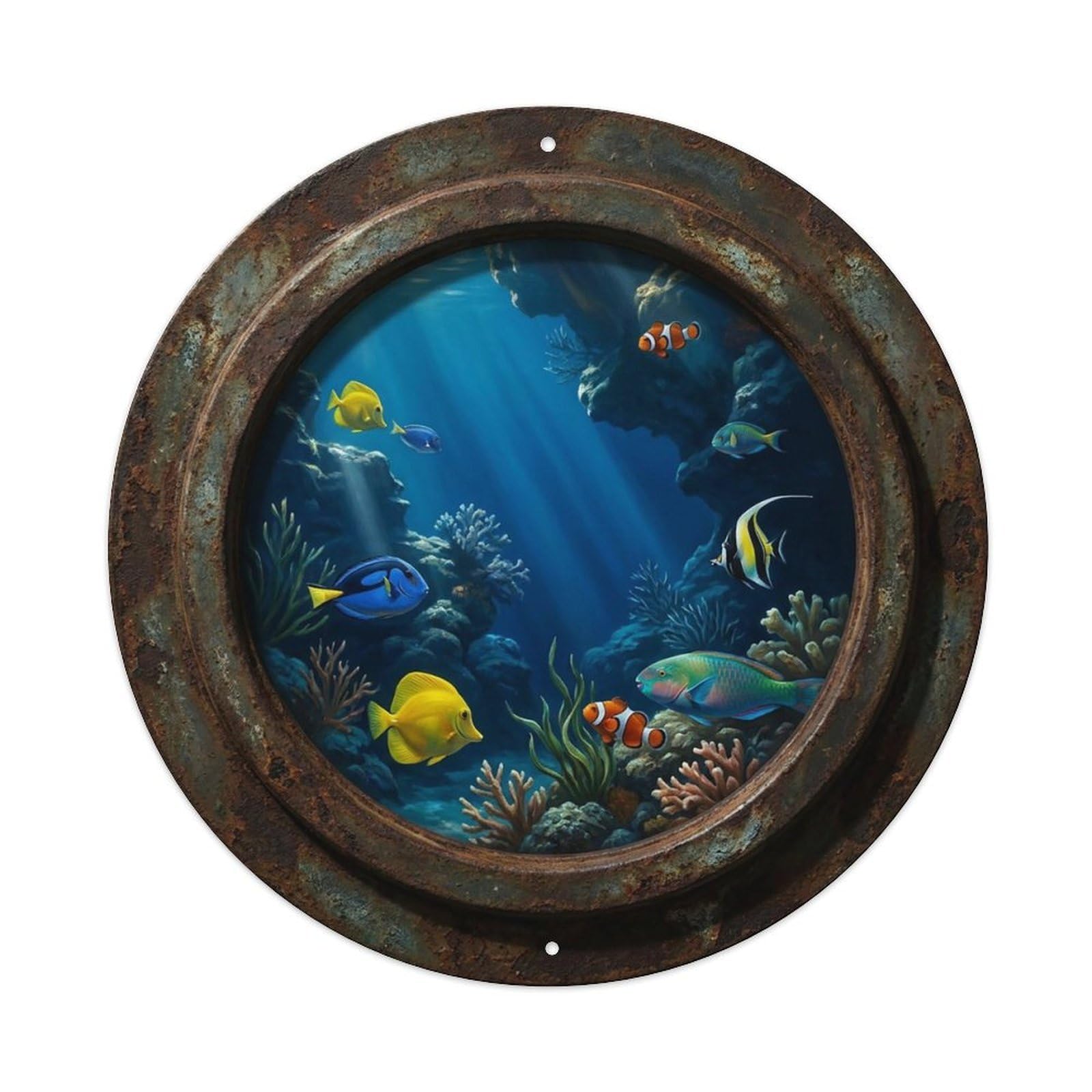 Vintage Porthole Side Lighting Ship Window Under Deep Metal Tin Sign