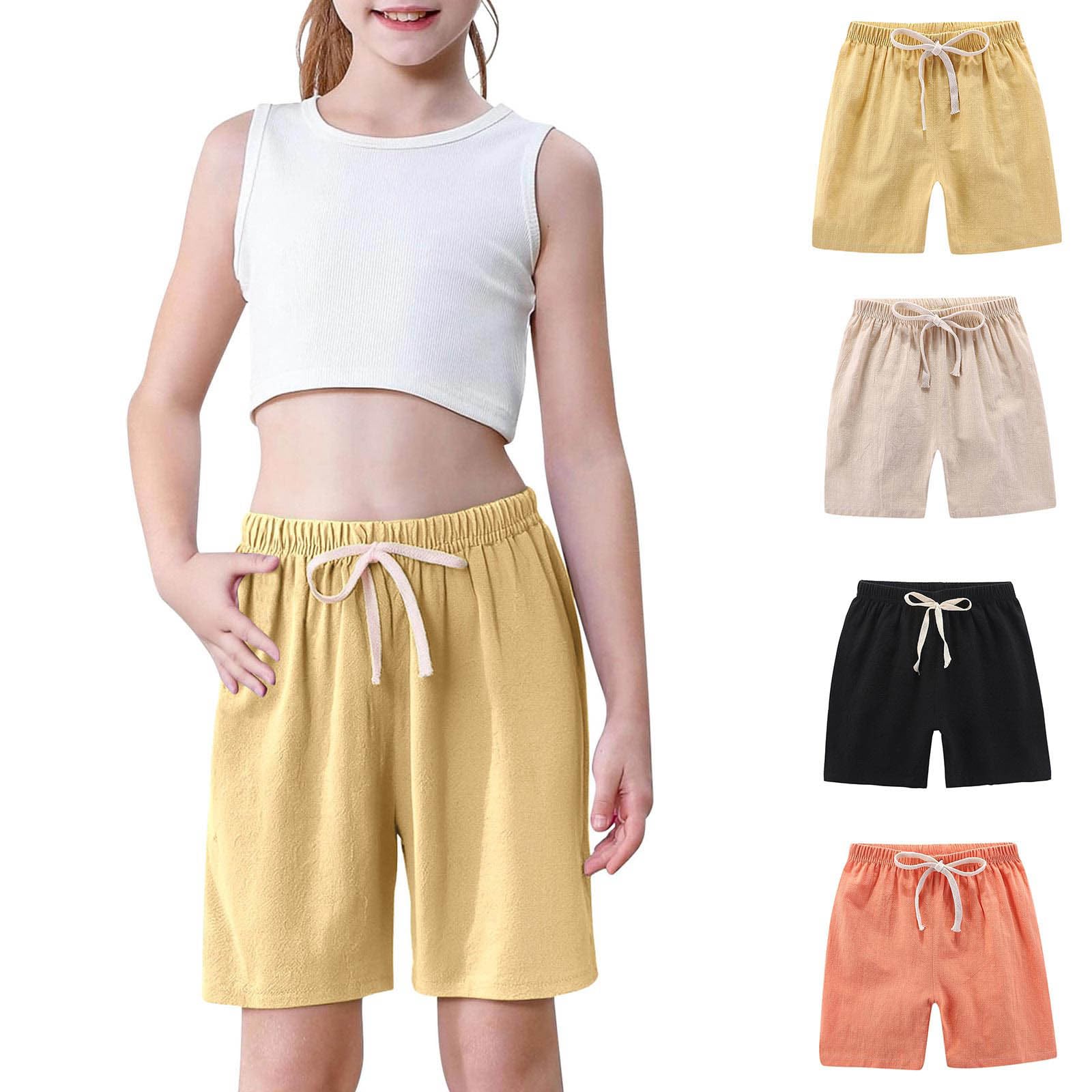 4 Pezzi Abbigliamento per Bambino Sportivi Pantaloncini in Lino e Cotone Pantaloni Corti con Coulisse Leggings Estivi Elastico in Vita Pantaloncini Leggeri Traspiranti Pants Casual Pantalone