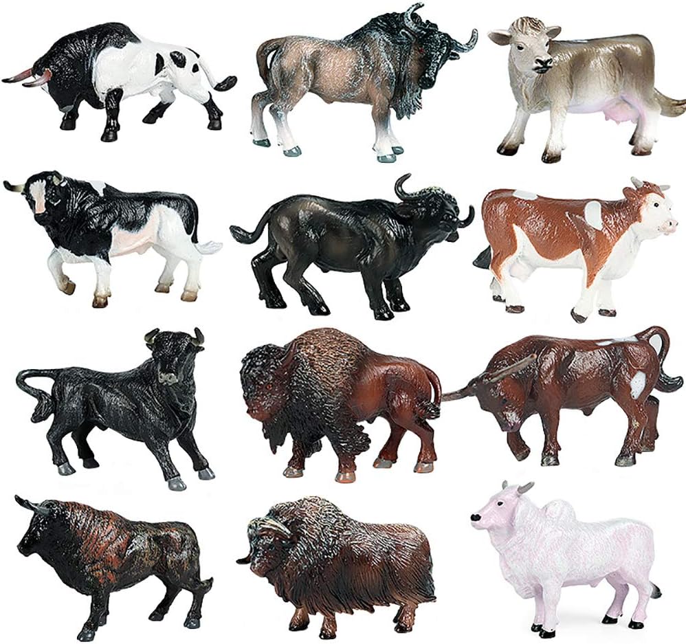 Hiawbon 12 Pcs Miniature Cattle Model Set Mini Cow Models Plastic Cattle Statues for Adult