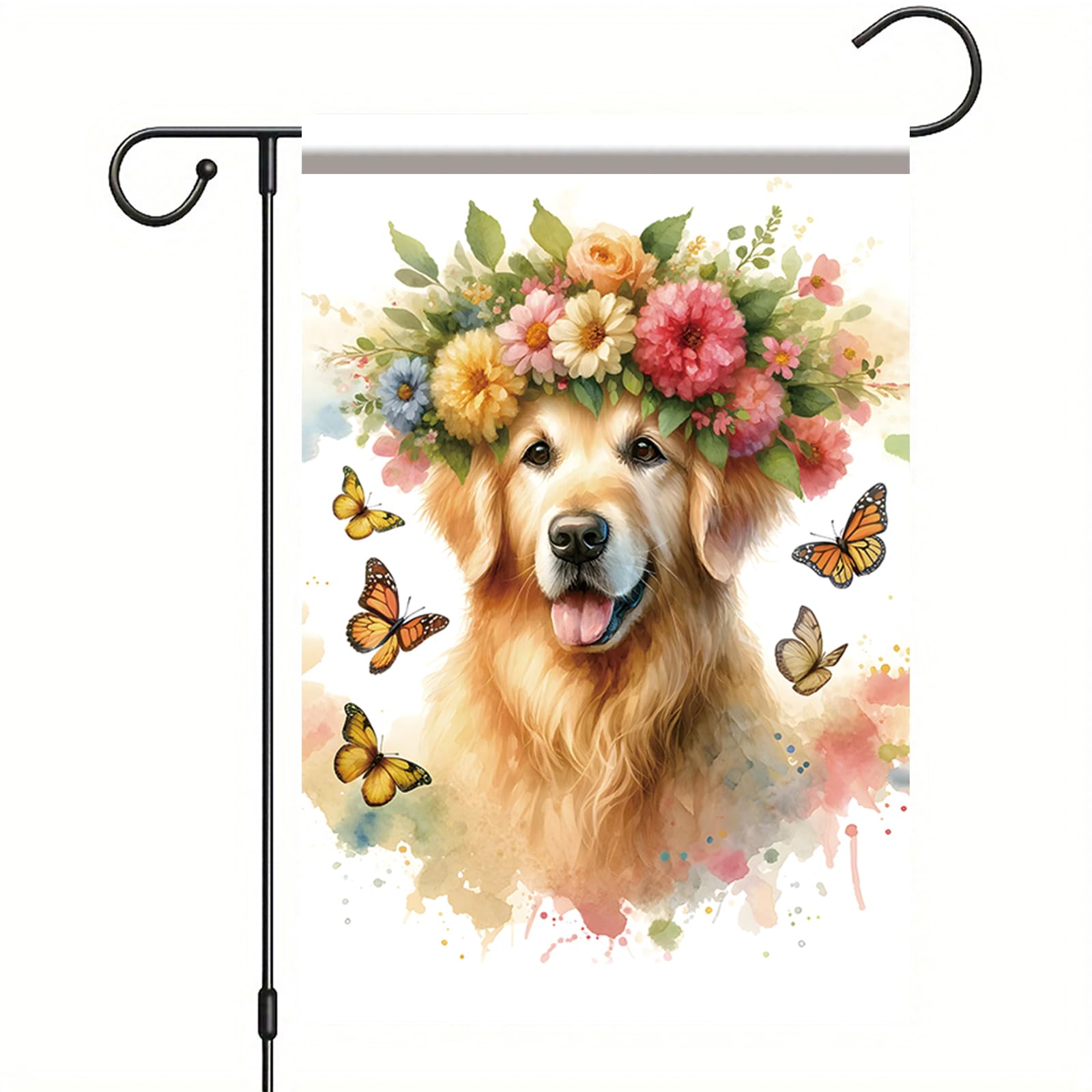 Starlit Patio Welcome Spring Summer Garden Flag 12x18 Double Sided Golden Retriever Dog Garden Flag Pet Flower Butterflies Yard Outside Decorations Floral Flower Seasonal Outdoor Small Home Decor