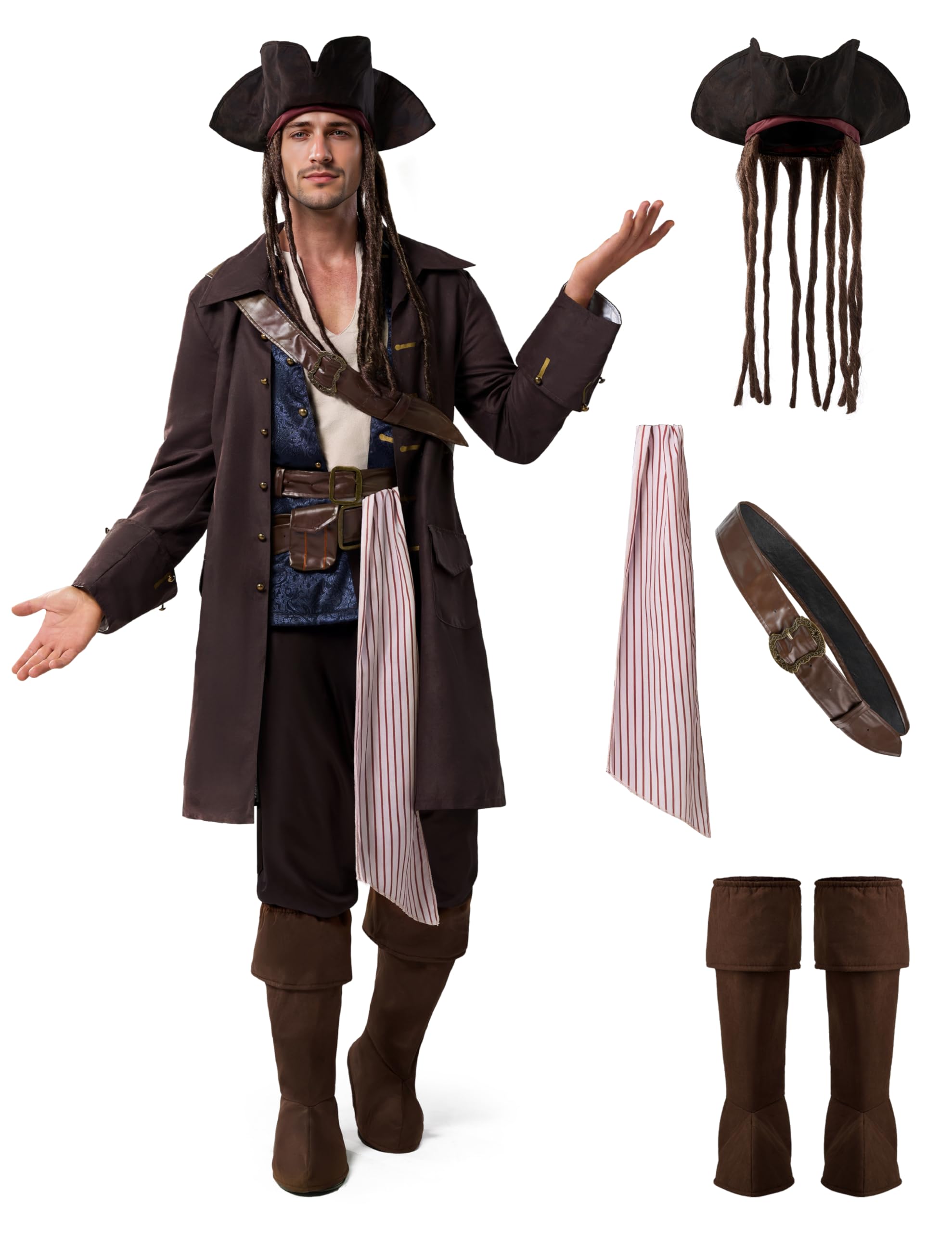 Spooktacular Creations Mens Halloween Pirate Costume Deluxe Captain Suit with Hat and Belt Protection for Cosplay Theme Party
