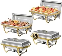 Vista 13 de IMACONE Juego de 6 Platos Calentadores de Buffet, Calentadores Rectangulares de Acero Inoxidable de 8QT y Conjuntos Calentadores de Buffet