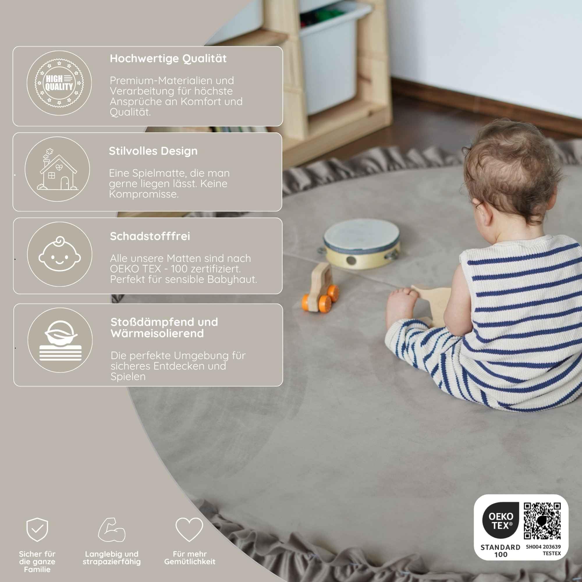 Liya's World Baby Spielmatte Rund, Pink, mit Rüschen | Ø 154cm, Faltbare Krabbelmatte/Babymatte, Aus Samt, Für Kinderzimmer & Babyzimmer, Waschbar & Gepolstert