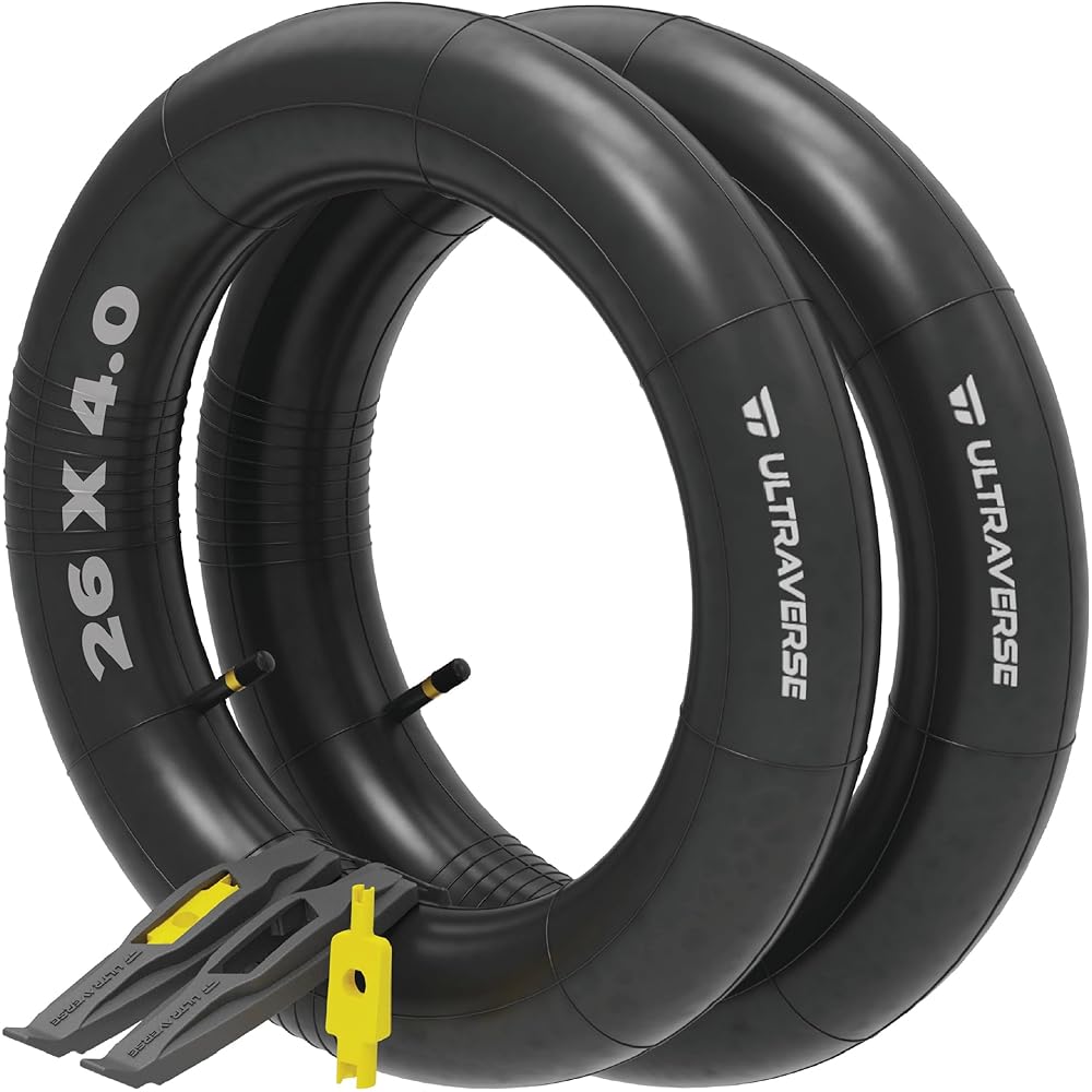 Ultraverse 26 x 4.0 Inner Tube Set with Schrader Valve - Ideal for Mountain Bikes & E-Bikes with 26-Inch Fat Tires - Durable & Reliable Performance- 2 Pack with tyre levers