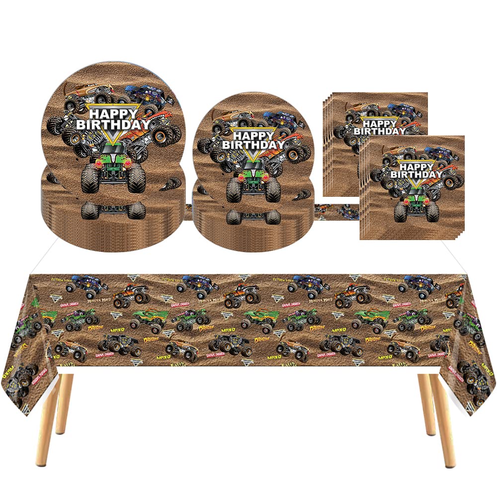 41 pcs Cartoon truck Themed Party Supplies, 20 Plates, 20 Napkins and 1 Tablecloth, Cartoon truck Birthday Party Decorations for Boys and Girls