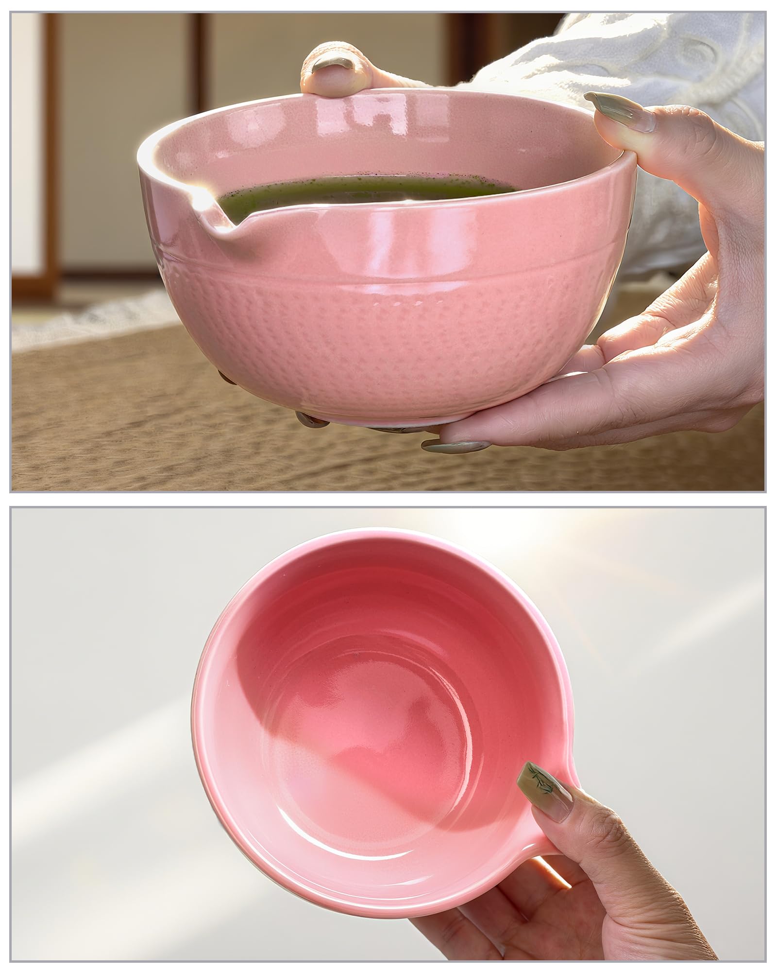 Rosa Matcha Kit con Frusta, 5 Pezzi Macha Tea Kit, Completo Matcha Whisk Set con pink matcha ciotola con beccuccio, frustino bambù(chasen), supporto, setaccio, cucchiaio, Giapponese Matcha Polvere Kit