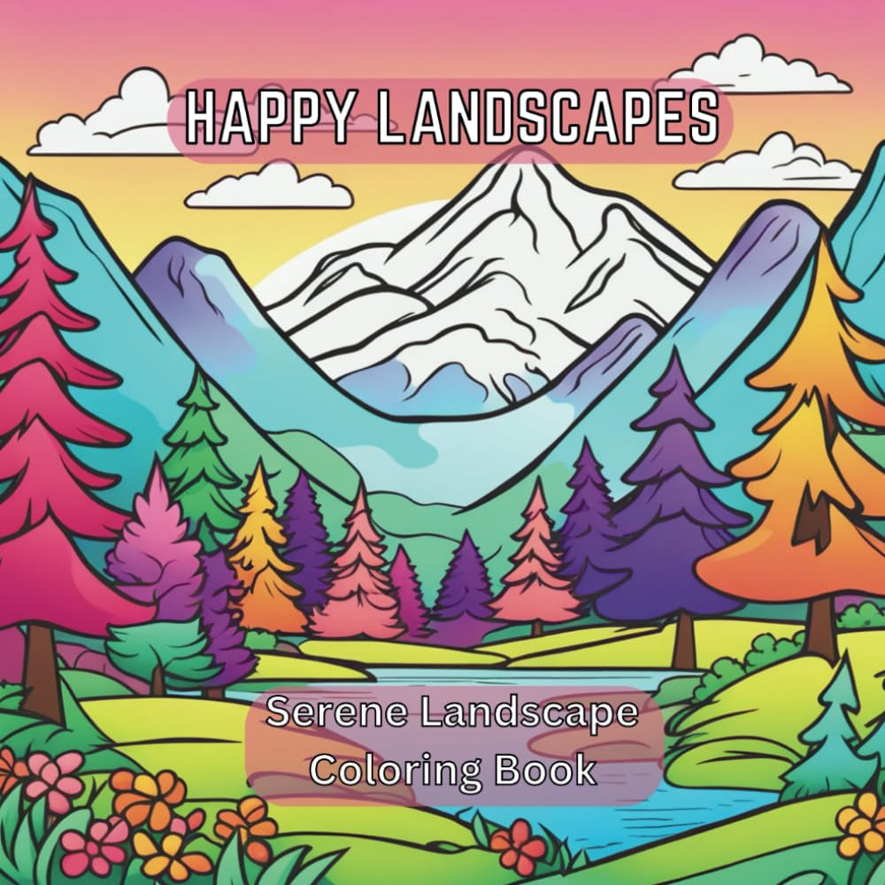 Happy Landscapes: Serene Landscape Coloring Book