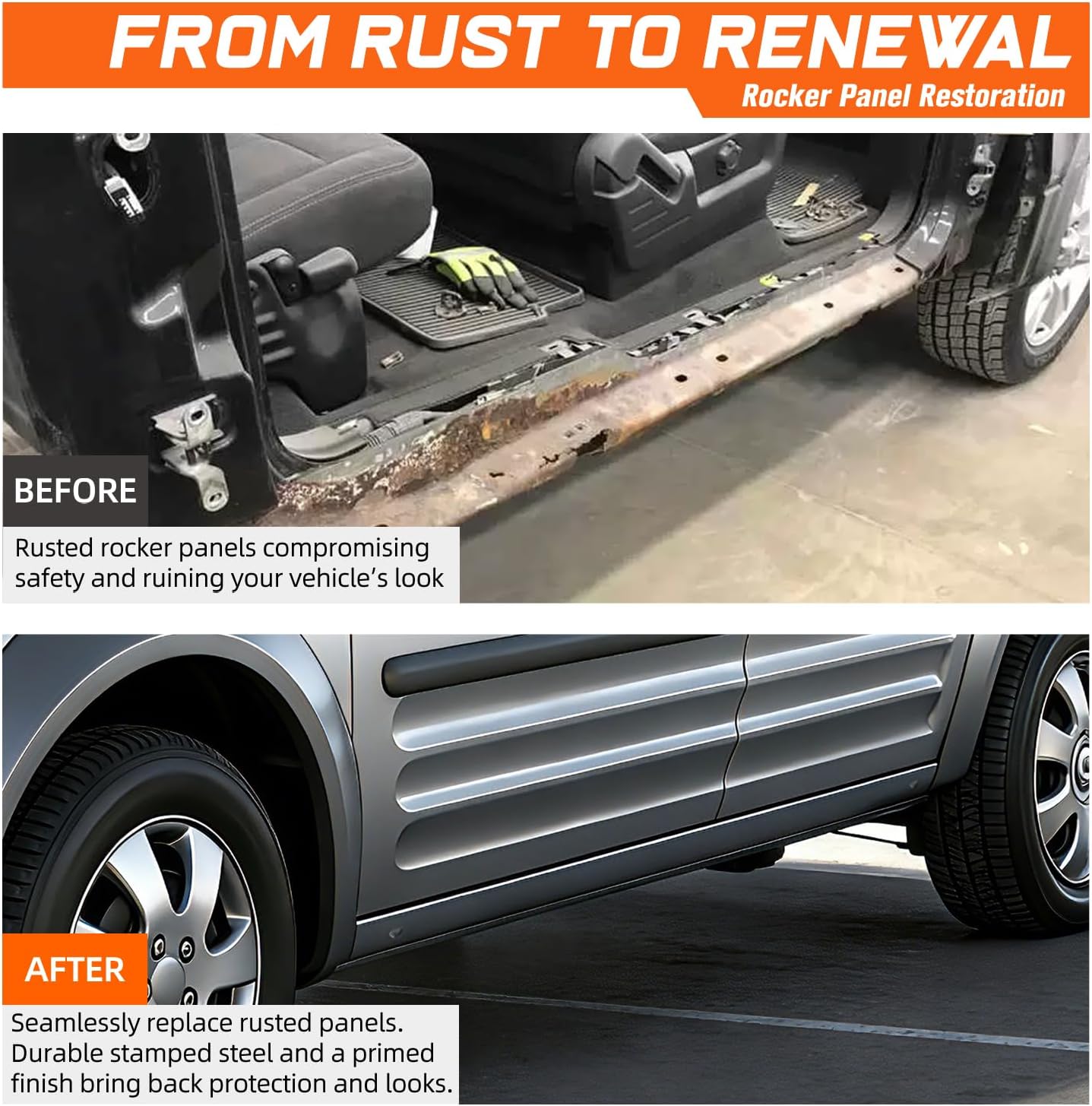 PM PERFORMOTOR Rocker Panels Compatible with 2010-2013 Ford Transit Connect, Left & Right Side, Primered White