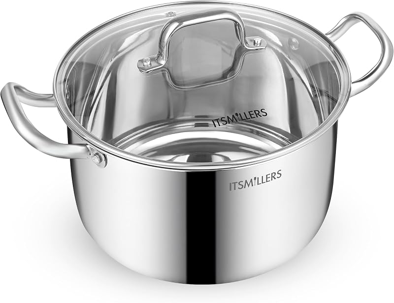 ItsMillers Olla de acero inoxidable – 8 cuartos, compatible con inducción, olla con mango remachado, apta para horno y lavavajillas