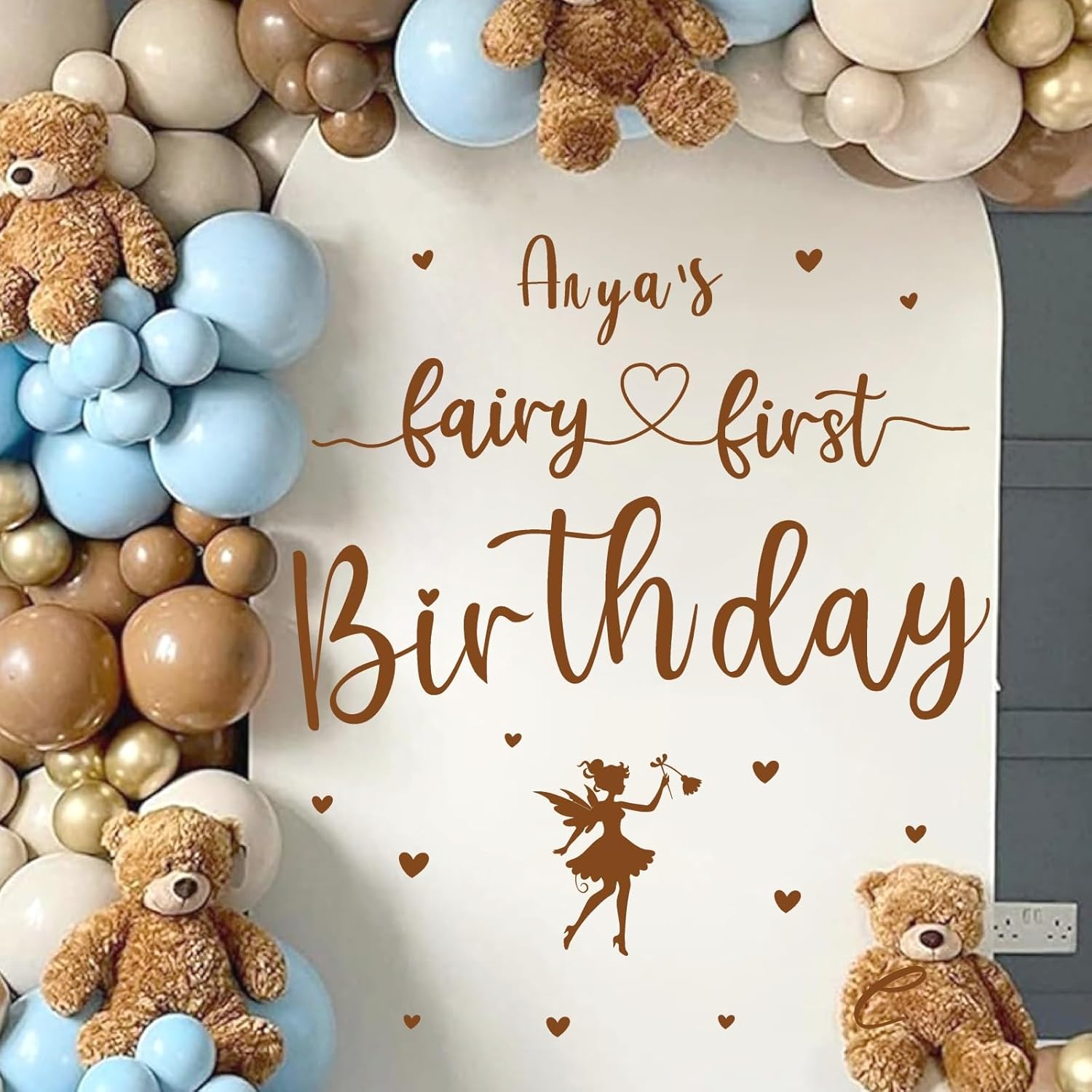 Custom Name Fairy First Birthday Decal Sign for Backdrop Sweet Baby Girl 1st Birthday Party Decorations Vinyl Sticker for Balloon Arch Fairy Girl Happy First Birthday Banner Baby Shower Party Supplies