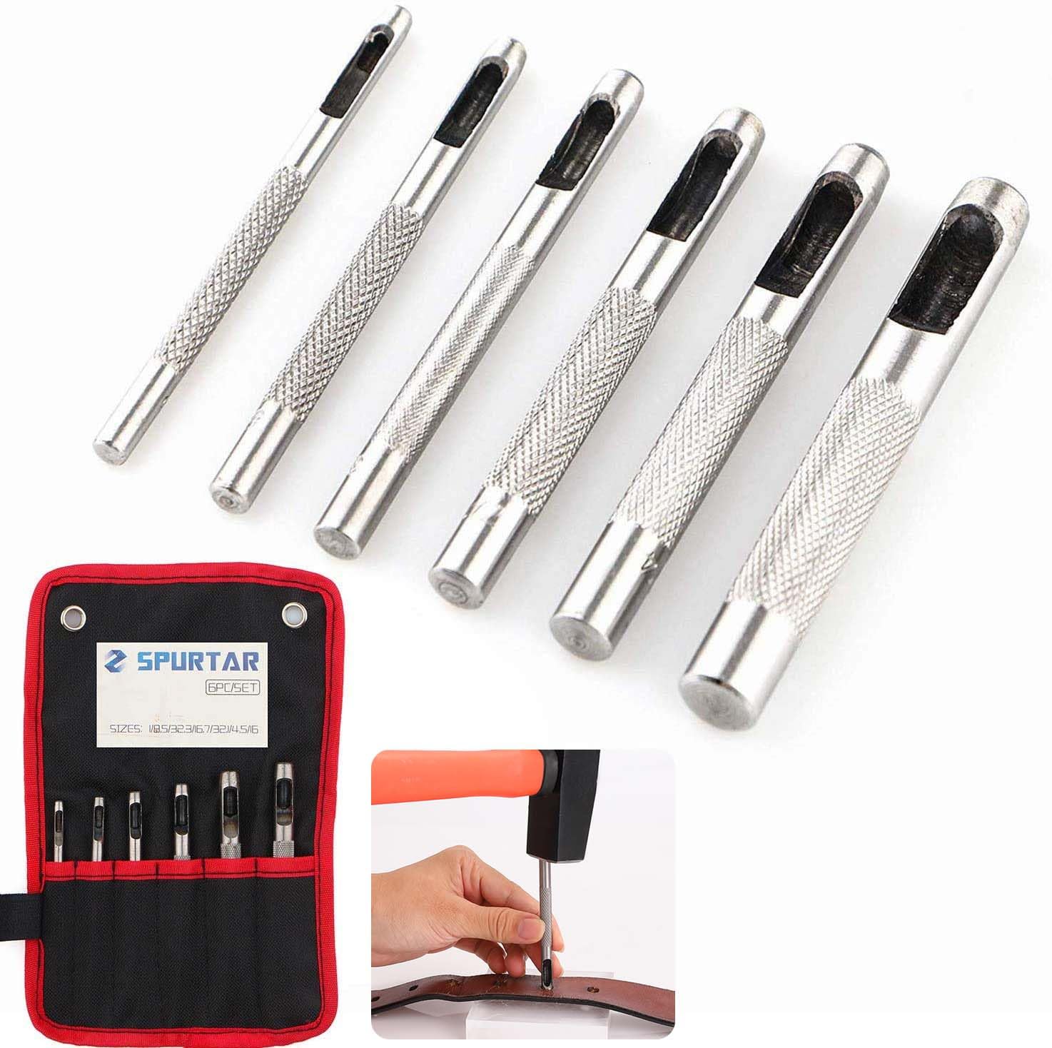 Spurtar 6PCS Leather Hole Punch 1/8” – 5/16” Heavy Duty Round Hollow Belt Hole Puncher High Carbon Steel Leather Punch Tool for Belts Watch Cloth Gaskets with Storage Bag Spurtar 6PCS Leather Hole Punch 1/8” – 5/16” Heavy Duty Round Hollow Belt Hole Puncher High Carbon Steel Leather Punch Tool for Belts Watch Cloth Gaskets with Storage Bag