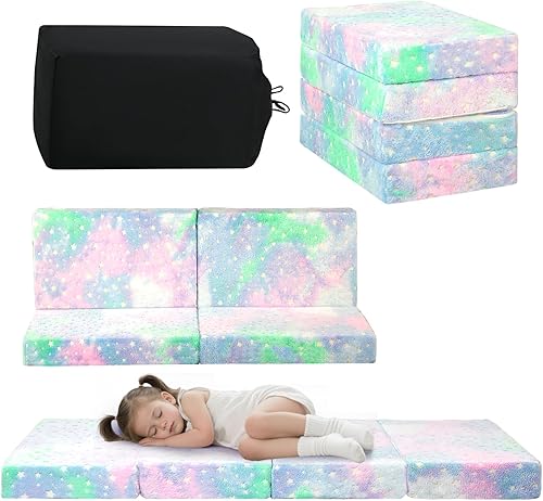 Miniatura 15 de MeMoreCool Colchón de suelo plegable para niños, colchón de siesta brillante para dormir y guardería, futón plegable portátil de tres pliegues, Gris