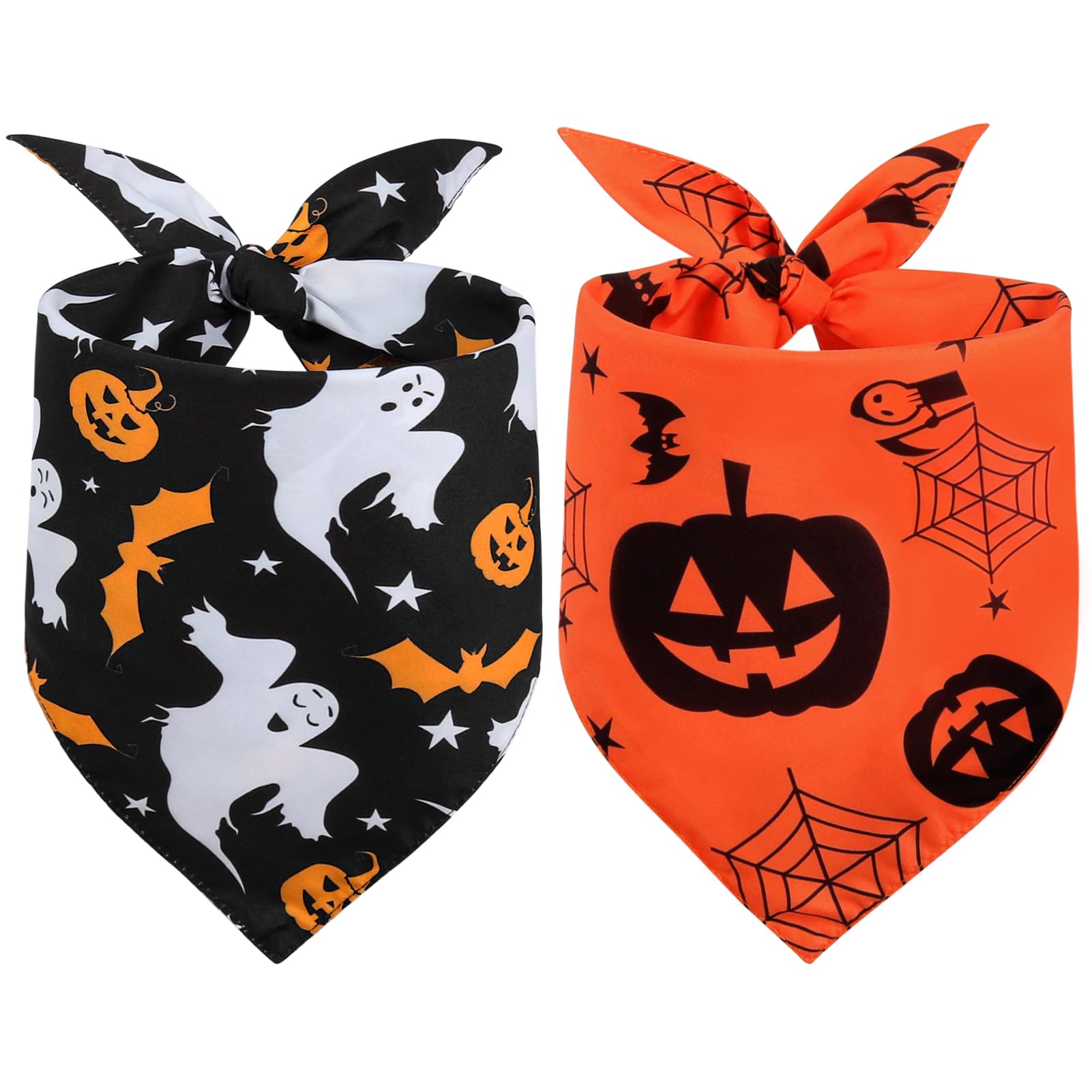 Vivifying 2 Pack Halloween Dog Bandanas, Spooky and Pumpkins Halloween Accessories for Pets, Dog Scarf Costume for Trick-or-Treating, Photo Prop, and