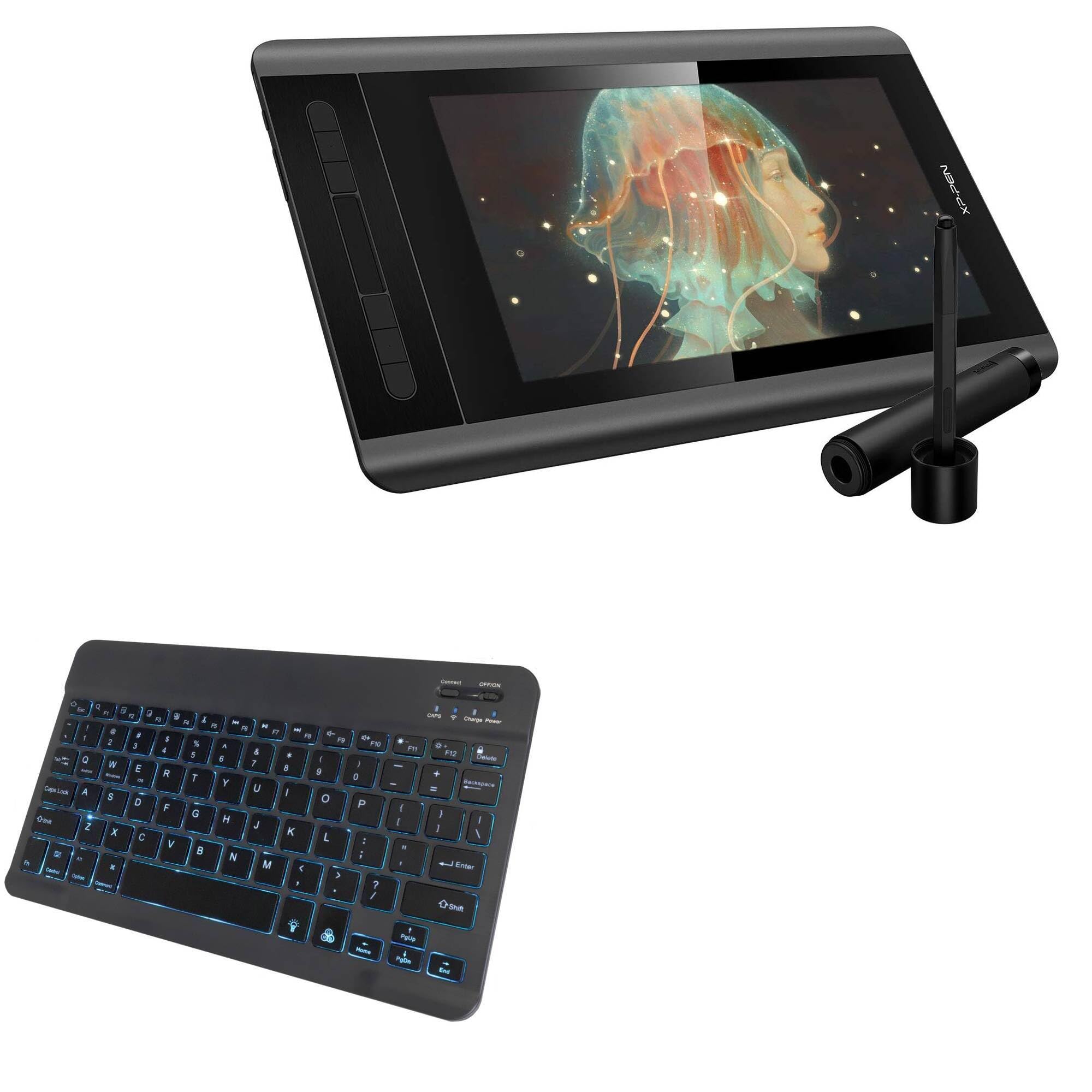 BoxWave Keyboard Compatible with XP-Pen Artist Display 12 - SlimKeys Bluetooth Keyboard - with Backlight, Portable Slim LED 7 Colors - Jet Black