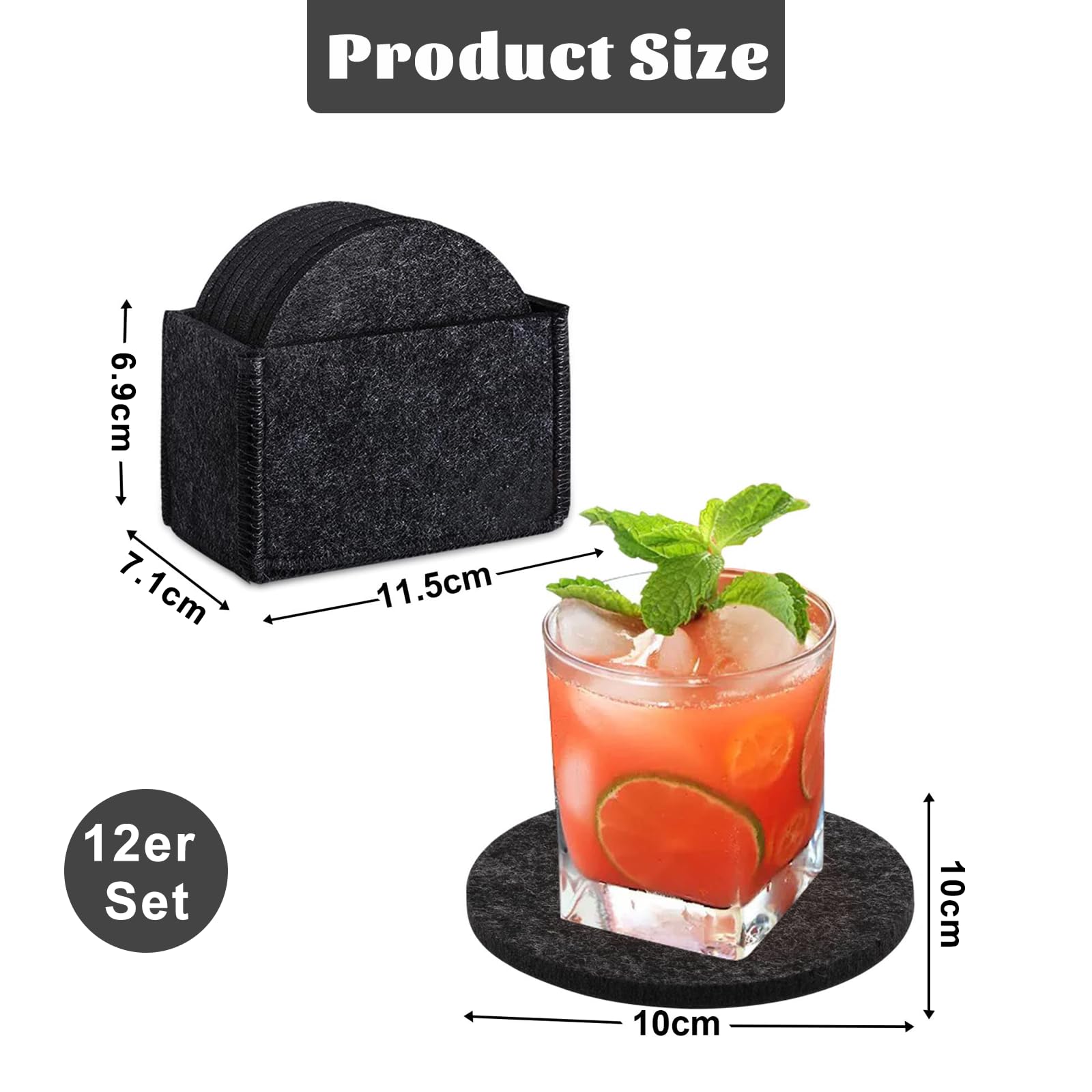 Lot De 12 Dessous De Verre Ronds En Feutre Pour Verres - Avec