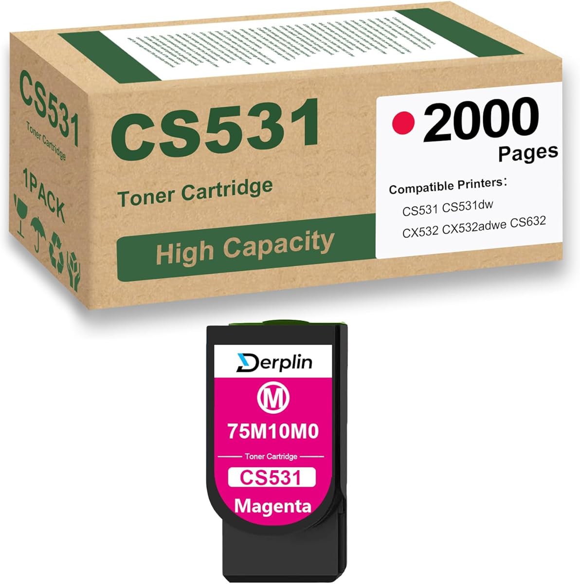 Derplin 75M10M0 Toner Cartridge Use for CS531 CS531dw CX532 CX532adwe CS632 CS632dwe CX635 CX635adwe Printers (1 Magenta) : Office Products