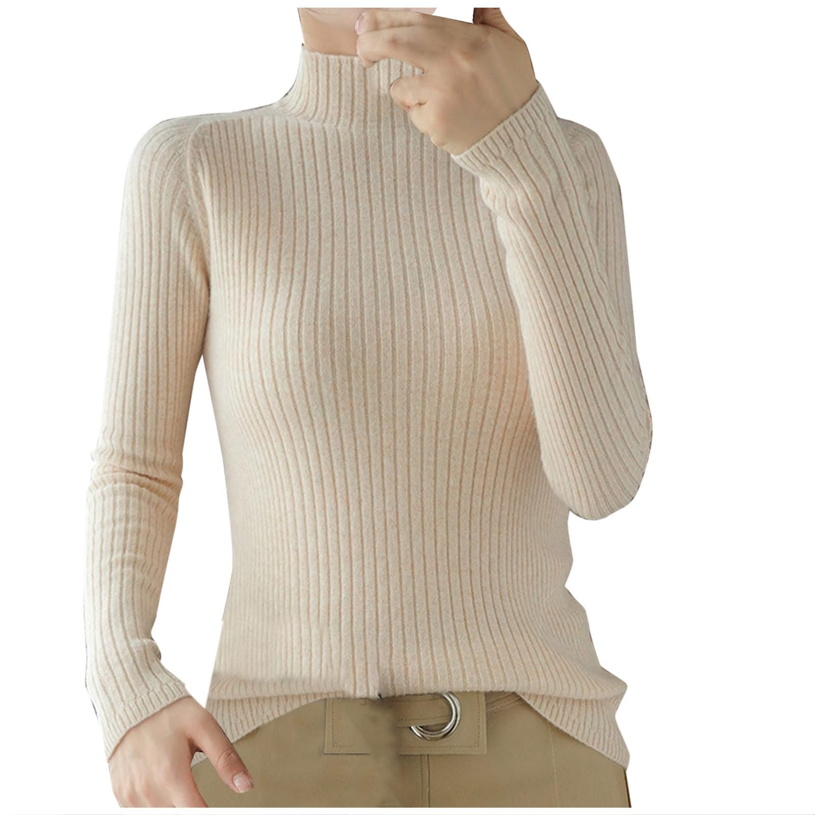 Women Mock Turtleneck Sweater Ribbed Knit Long Sleeve Shirts Slim Fit Thermal Jumper Top Lightweight Pullover Sweaters