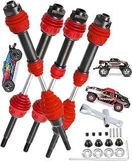 HopsupRC Drive Shaft CVD Upgrades Part for 1/10 Slash VXL 4X4,Stampede VXL 4X4,Rustler VXL 4X4,Hoss VXL 4X4 4WD,4PCS Steel #45 Front Rear Transmission Universal Driveshaft Axles Hops Up,Red