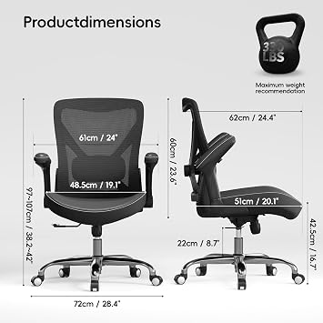 Ergonomic Office Chair: 330LBS Home Office Desk Chairs with Lumbar Support | Ergalithic Ergonomic Desk Chair Computer Chair with X-Shaped Mesh PU Leather Flip-Up Arms Gaming Chair for Long Hour(Black)