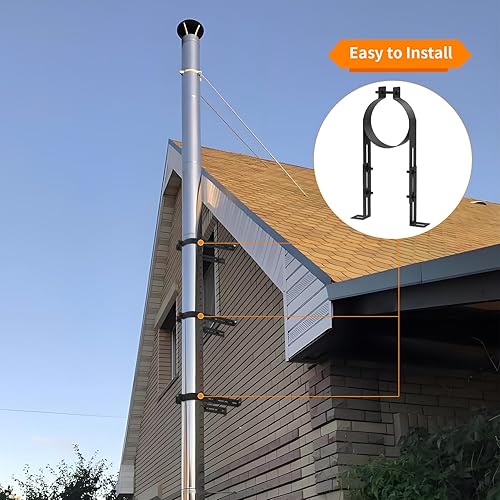 Miniatura 5 de Soporte de tubo de chimenea de 4 pulgadas, correa de pared de ventilación ajustable, colgador de tubo de estufa de acero inoxidable para tubos de