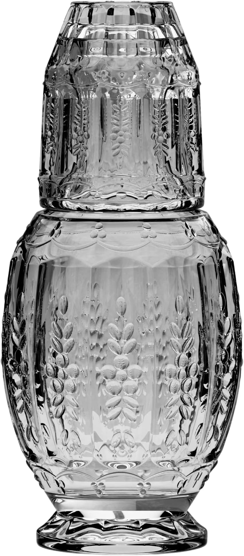 Elle Decor Vintage Bedside Water Carafe with Tumbler Glass – Elegant Pitcher and Matching Drinking Cup Doubles As Lid (Gray)