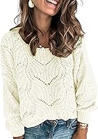 Dokotoo Women's 2025 Crewneck Sweater: Cute Elegant Soft Long Sleeve Hollow Cable Knit Pullover Tops