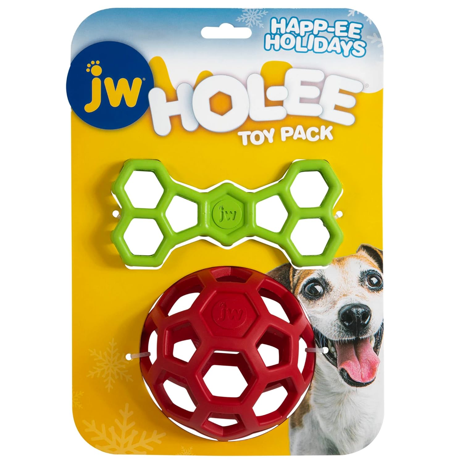 JW Hol-ee Holiday 2PK Dog Toy Set - 2 Pack Treat Ball Pull Toy for Small Breeds