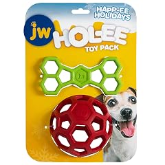 JW Hol-ee Holiday 2PK Dog Toy Set - 2 Pack Treat Ball Pull Toy for Small Breeds
