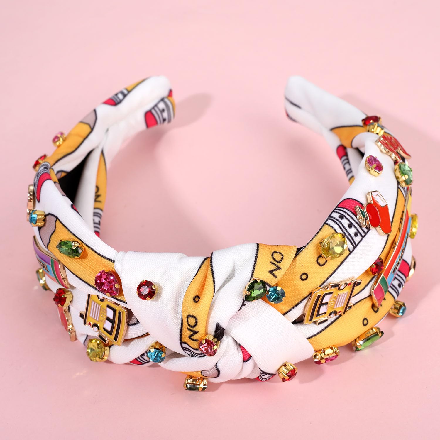 Mokkia Teacher Headband Accessories For Women - Book Pencil FRI -YAY Rhinestone Crystal Embellished Knotted Headbands - Back To School Appreciation Gifts Teacher Outfits (Pattern H