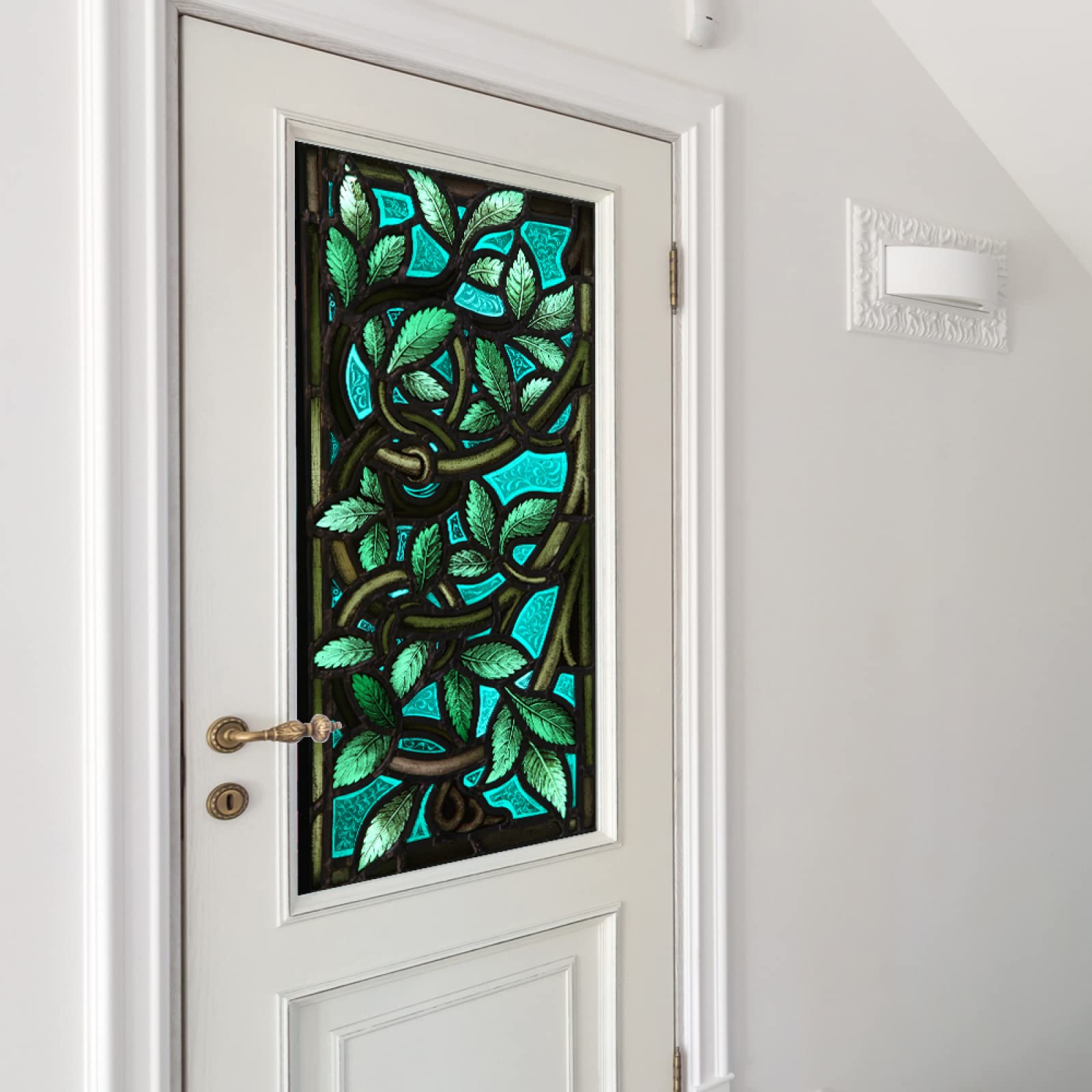 Fensterfolie Blickdicht Sichtschutzfolie, Sichtschutzfolie für Fenster im Vintage-Stil, Pfauenblau – dekorative Selbstklebende Lösung