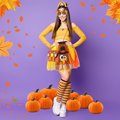 Miniatura 2 de 8 piezas de disfraces de tutú de Acción de Gracias para mujer, accesorios de disfraz de pavo con diadema de Acción de Gracias, collar, aretes, gafas
