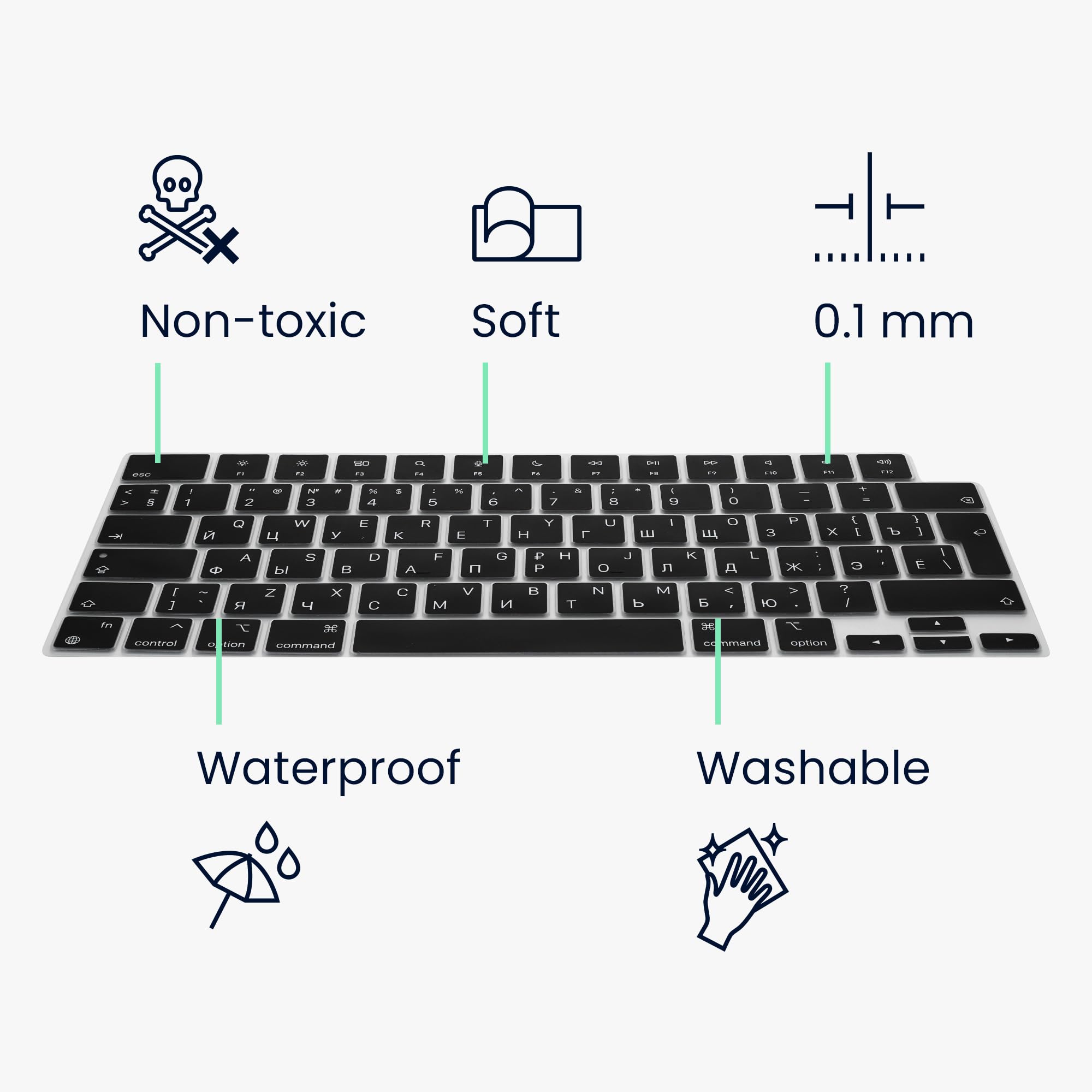 kwmobile Protezione Tastiera Russa Compatibile con Apple MacBook Neo - Cover Tastiera Russo QWERTY - Copertina Silicone nero