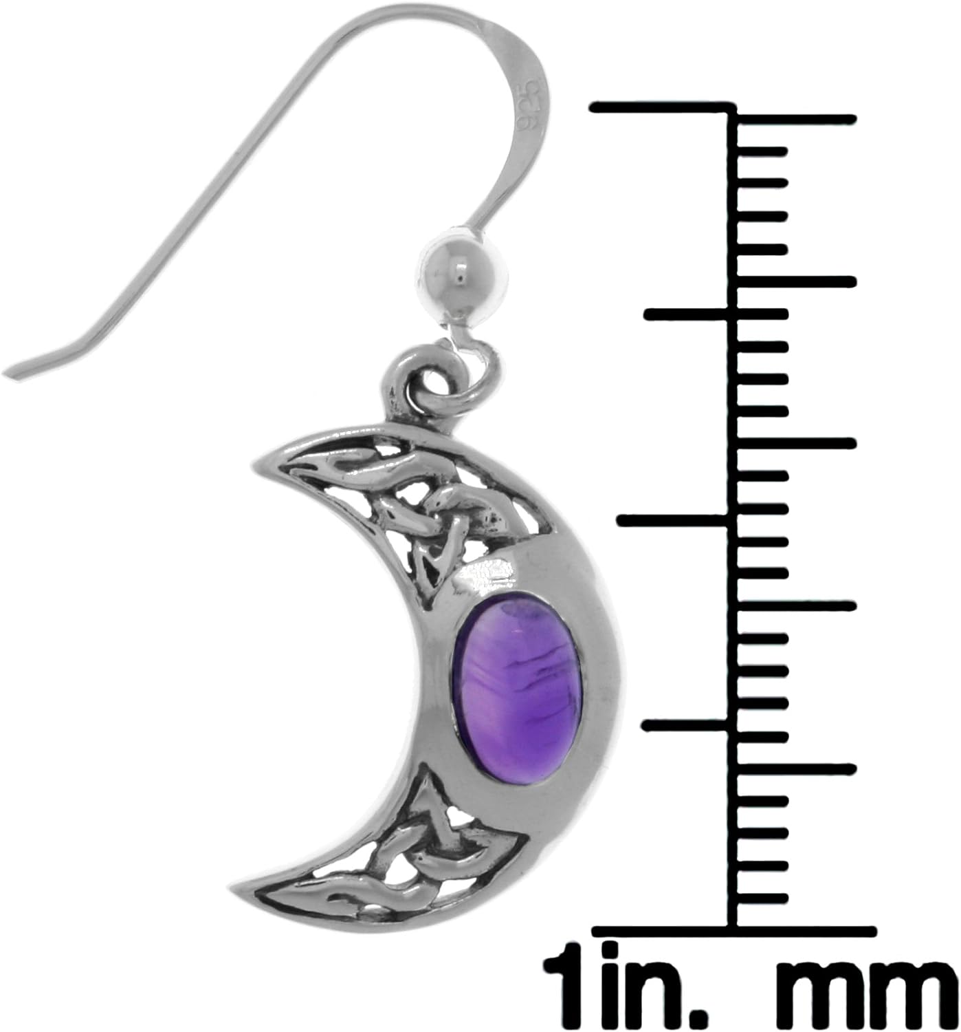 Jewelry Trends Sterling Silver Crescent Moon Dangle Earrings with Celtic Knot Work and Amethyst - Image 3