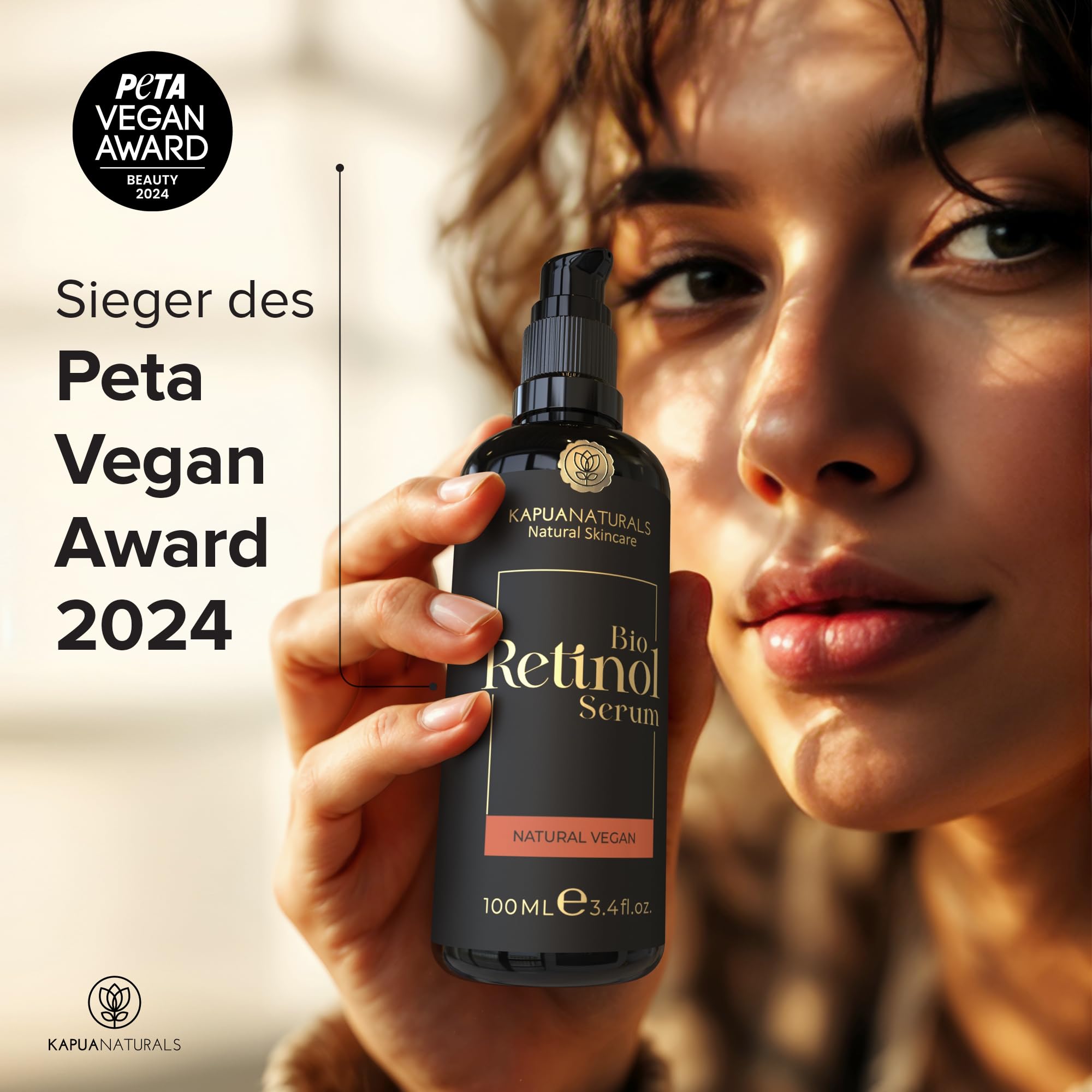 BIO Retinol Serum hochdosiert 100ml • Retinol 5-Fach-Komplex +Hyaluron +Vitamin C ✓ Vegan & BIO ✓ hochwirksam verkapseltes Retinol für strahlende & reine Haut ohne Pickel ✓ Anti Aging Made in Germany