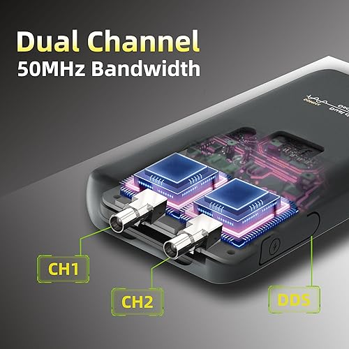 Miniatura 2 de BSIDE Osciloscopio de mano de 2 canales 50 MHz de ancho de banda digital de alcance probador, pantalla táctil de visión completa de 3.98 pulgadas