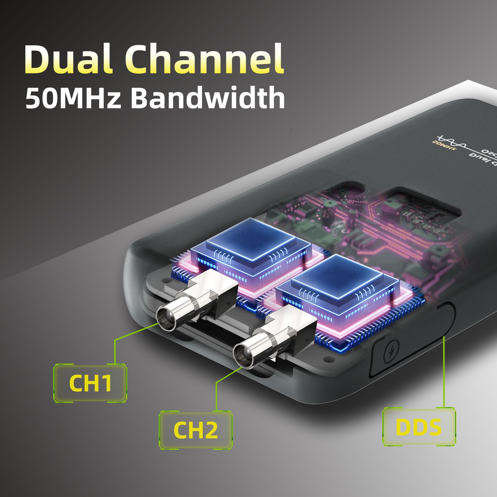 Image secondaire de Oscilloscope Numérique Portable 2 Canaux 50MHz avec Écran Tactile 3,98 Pouces