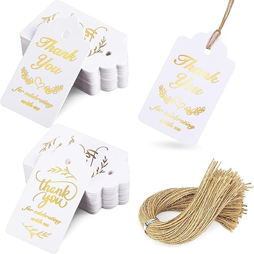 Miniatura 8 de SallyFashion Etiquetas de agradecimiento, 100 etiquetas de papel kraft de regalo con cuerdas colgantes para invitación de boda, día de Acción de