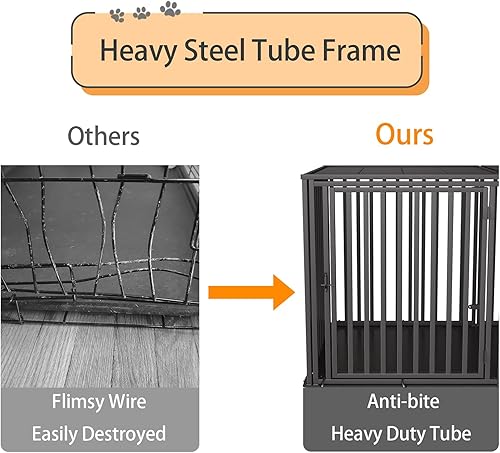 Miniatura 2 de Jaula de acero para perros grandes antimordeduras con base de paspartú, 48 pulgadas de largo x 28 pulgadas de alto, para perros medianos y grandes,