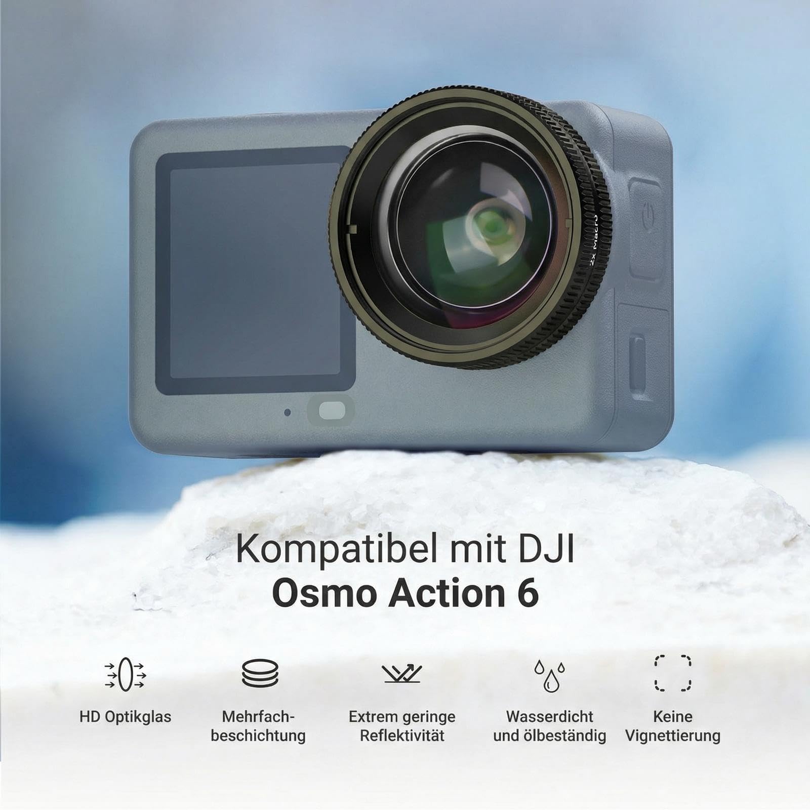 NEEWER Makroobjektiv kompatibel mit DJI Osmo Action 6 nur, Zubehör für Action Kameras zur Nahaufnahmetechnik mit 2XVergrößerung, 2 Elemente, 1 Gruppe, Fokusbereich 2–3cm, LS010