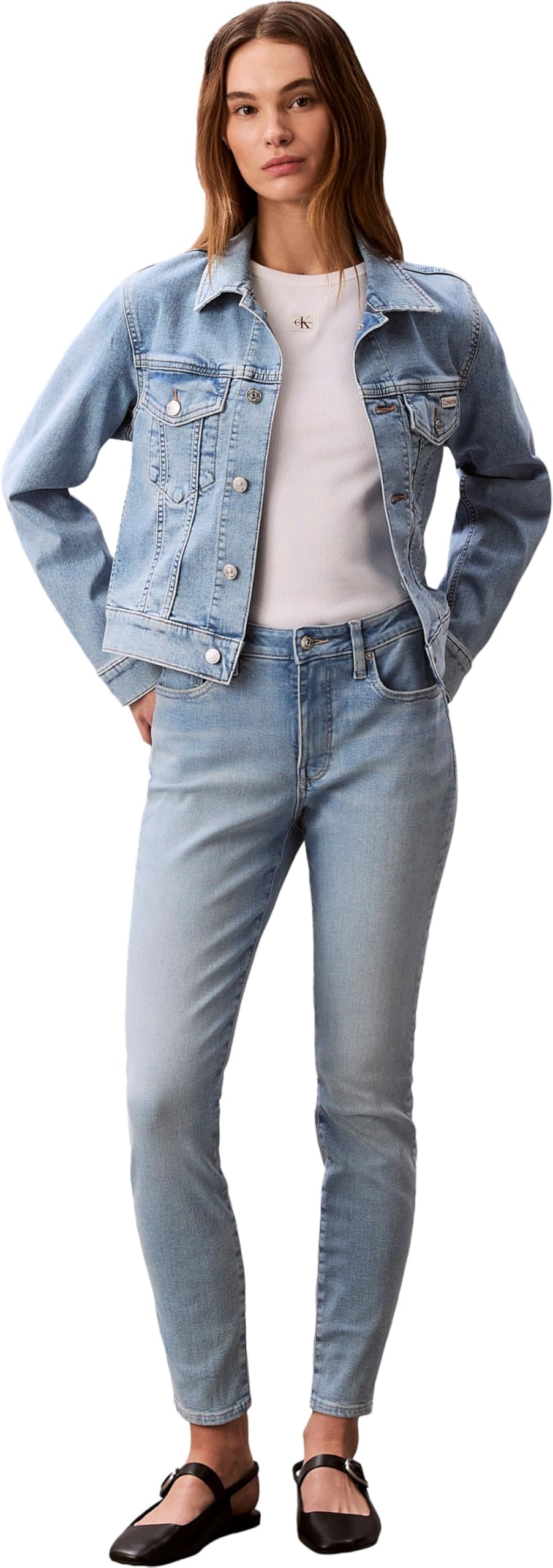 Calvin Klein Ls Classic Trucker Coastal Light Lv047f672g Giacche Donna